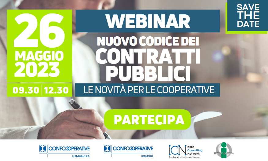 WEBINAR "Nuovo codice dei contratti pubblici. Le novità per le cooperative"